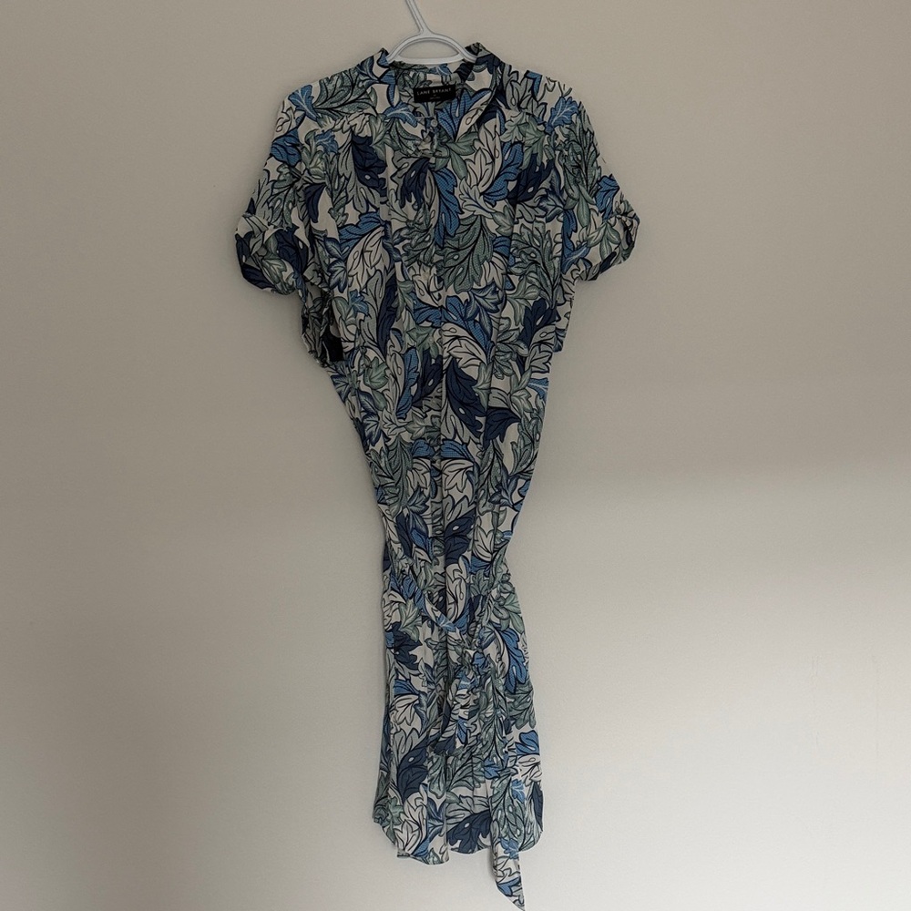 Lane Bryant Leaf Pattern Tie waist Long Sleeve midi Dress size 22